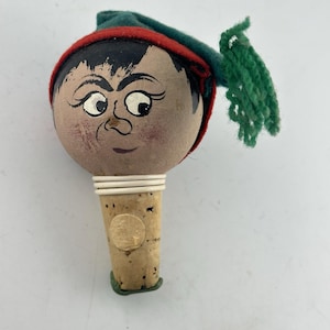 VTG souvenir Portugal figural woman hand painted wine bottle cork stopper MCM