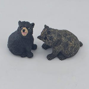 VTG Bear Cub 2x Figurines Miniature Animal Statue Replica Rustic Decor - trinket