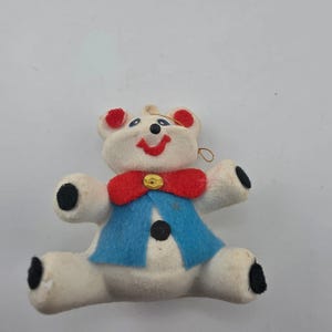 Vintage Flocked Teddy Bear Ornament Christmas Tree Decoration