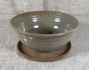 Planter Good Vintage Speckled Grey Studio Pottery Stoneware with Saucer 6in