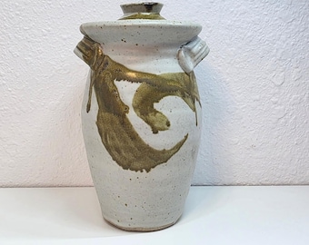 Słoik z pokrywką Vintage Studio Pottery | Rustykalny pojemnik z kamionki | Ręcznie robione ceramiczne pojemniki do przechowywania