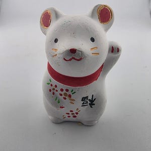 Vintage Japanese Lucky Cat Mouse Figurine Maneki Neko Year of the Rat