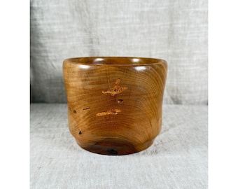 Macetero de madera maciza torneado a mano, estilo rústico primitivo, color marrón, 10,8 cm (4,25 pulgadas)