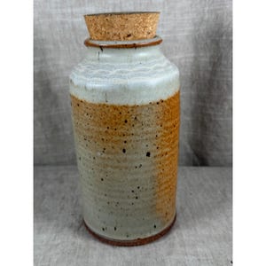 Studio Pottery Canister Good Vintage Signed Stoneware Jar with Cork Stopper