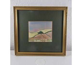 Vintage Framed Textile Landscape Art 8x8 Gold Frame Study Wall Decor