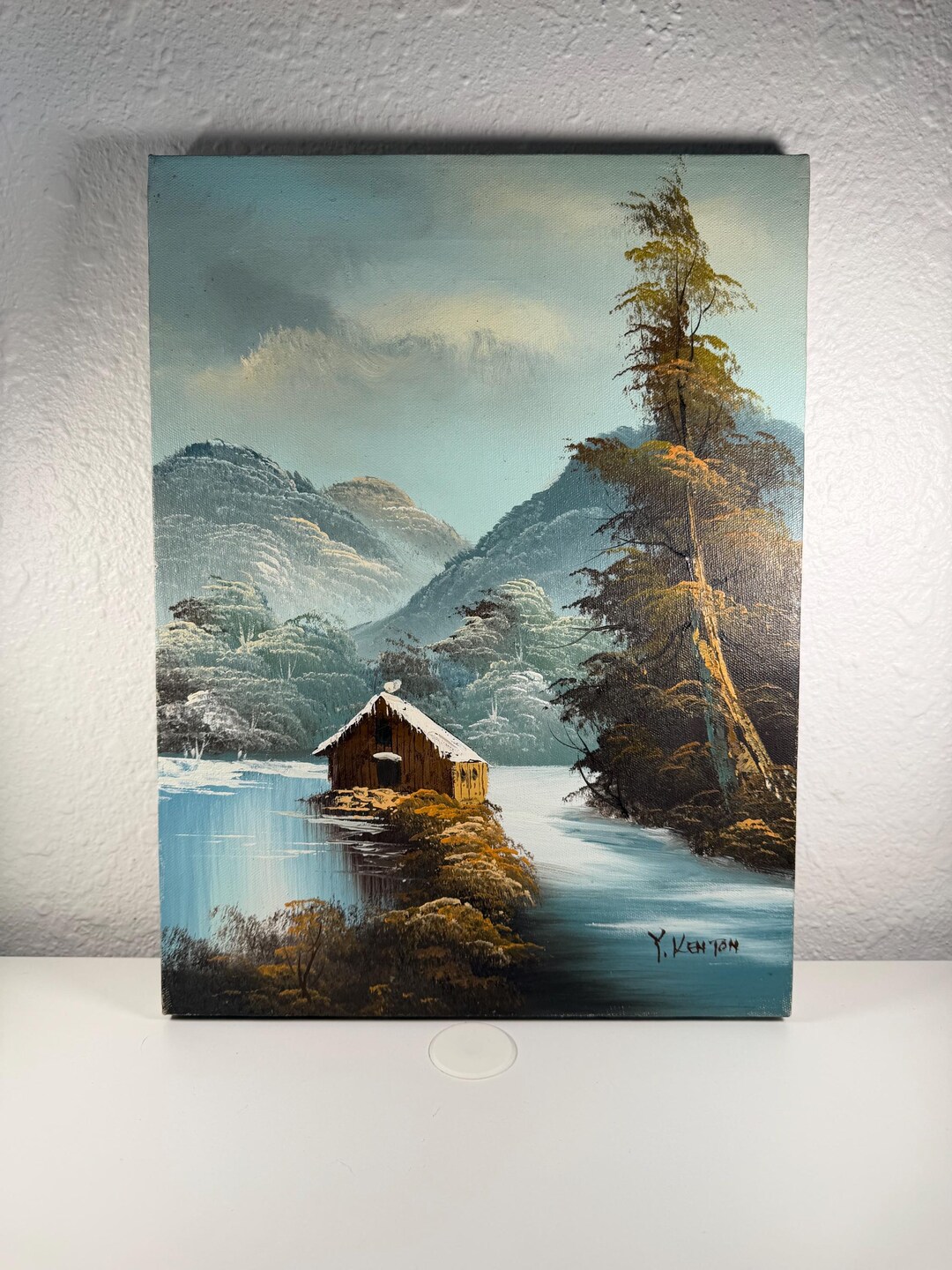 Vintage Cabin Oil Painting on Canvas | Mountain Landscape Art | Rustic ...