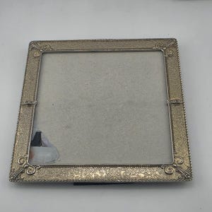 VTG Ornate Silver Tone Metal Picture Frame Floral Scrollwork Design 5x5 Photo