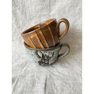 Vintage Japan Stoneware Mug Set Brown Green Drip Glaze Ceramic Cups