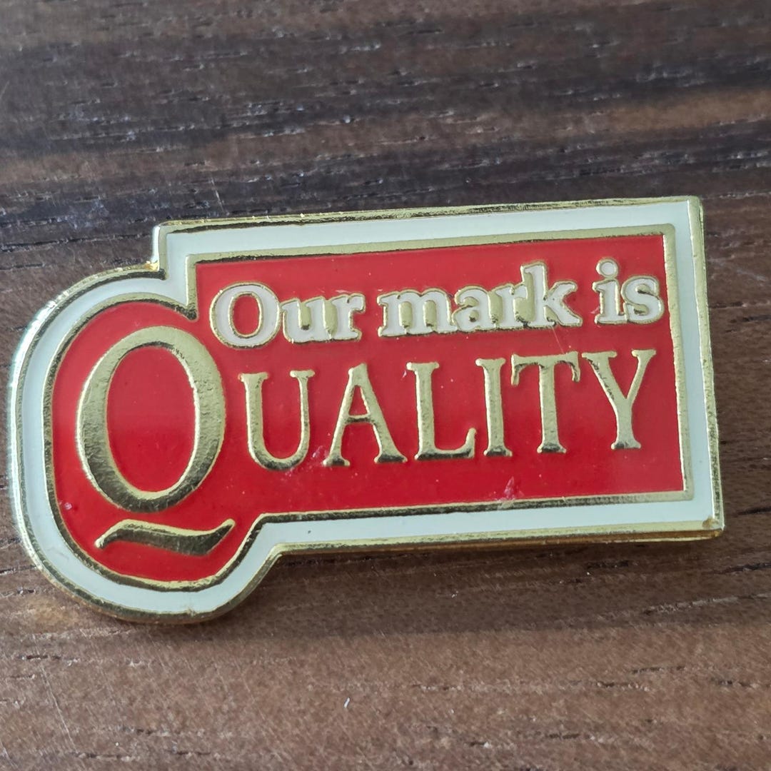 Low Quality Pin Vintage Our Mark is Quality Lapel Pin Employee Award Gold Tone Red - Etsy