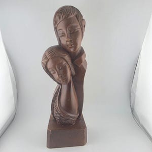 Vintage Hand Carved Wood Sculpture Couple Lovers Figurine Statue Art Decor