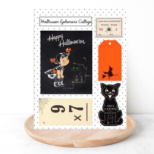 Vintage Halloween Ephemera Collage Pages - Digital File - Digital Download Only - Junk Journal - Printable - Halloween Cat - Black Orange