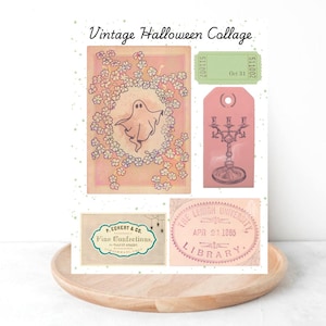Vintage Halloween Ephemera Collage Pages - Digital File - Digital Download Only - Junk Journal - Printable - A Pink Halloween - Pastels