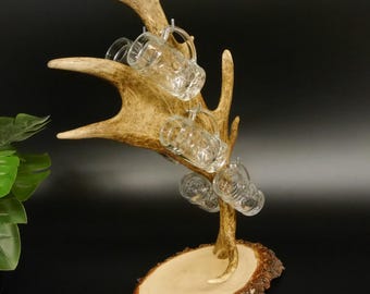 Regalo per cacciatori • tagliere per grappa bar grappa su betulla • tagliere per grappa corna di daino 6 pezzi tazze GTK27.7.6.24