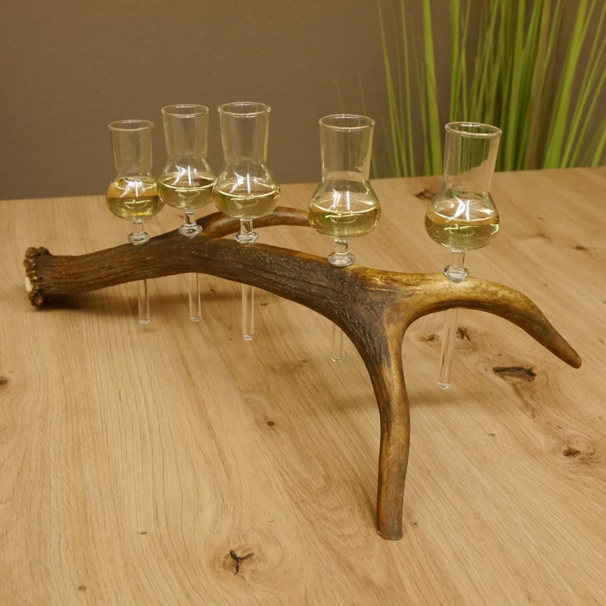 Gift hunter • liquor supplier 5 small glasses with stem on red deer antler • liquor glasses GTK27.60.2.22