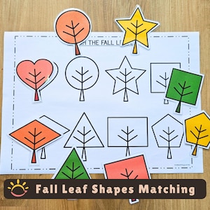Fall learning Activity for kids | Autumn leaf activity  Preschool Math shapes Printable PDF