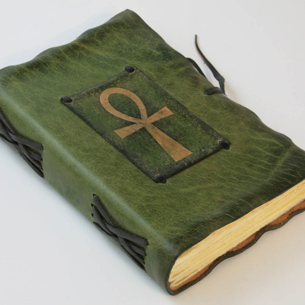 Green Leather Journal ANKH sign