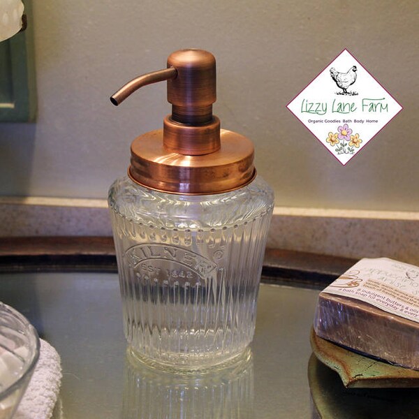 Liquid Soap Dispenser | Kilner Preserve Jar | Solid Copper Antique Copper lid and Pump | Rust Proof Soap Dispenser |Vintage Kilner Jar
