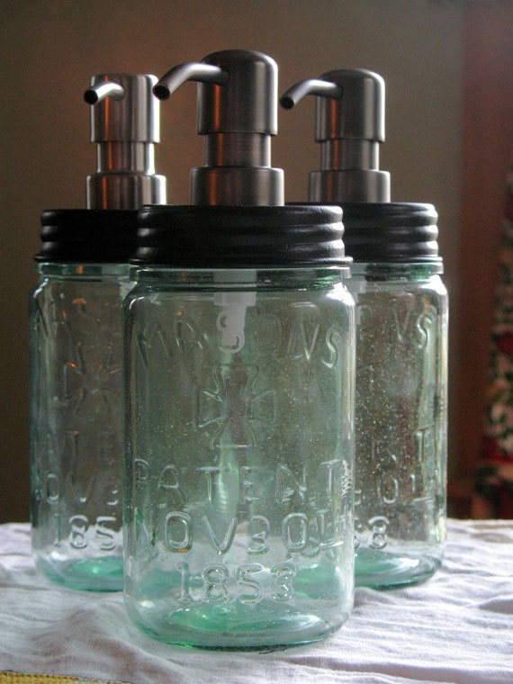 Items similar to Canning jar soap dispenser, Hero's Cross Blue Green Mason Jar Soap Dispenser, 1