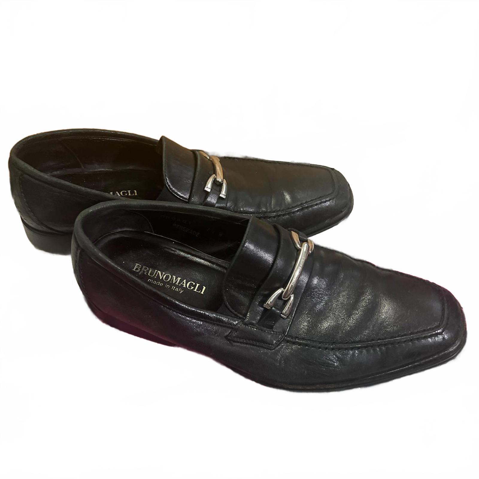 Bruno Magli Men\'s 7.5 Black Leather Horsebit Loafers Made in‎ Italy Luxury Ferraro Black – Bruno Magli main image 4