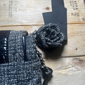 BRIGHTON Julliete Tweed Black Patent Leather Floral Bow Chain Purse E794062 image 7