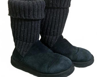 UGG Women's Y2K Black Knit and Suede Winter Boots Size 8