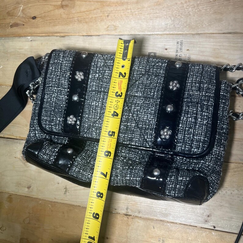 BRIGHTON Julliete Tweed Black Patent Leather Floral Bow Chain Purse E794062 image 12