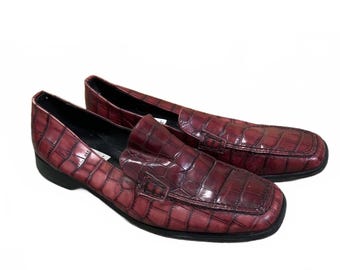 Jacobson's Vintage Oxblood Croc Embossed Leather Mens Loafers Size 8 M