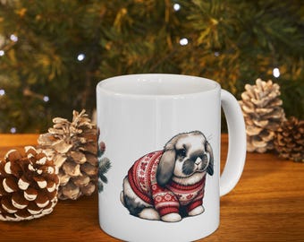 Holland Lop Bunny Christmas Sweater Mug: Holiday Coffee Cup