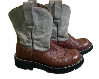 Ariat Fatbaby Original Ostrich Print Cowboy Boots Womens 6.5 B Leather