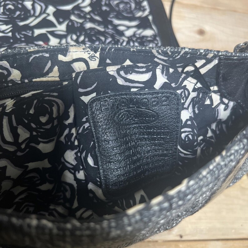 BRIGHTON Julliete Tweed Black Patent Leather Floral Bow Chain Purse E794062 image 8