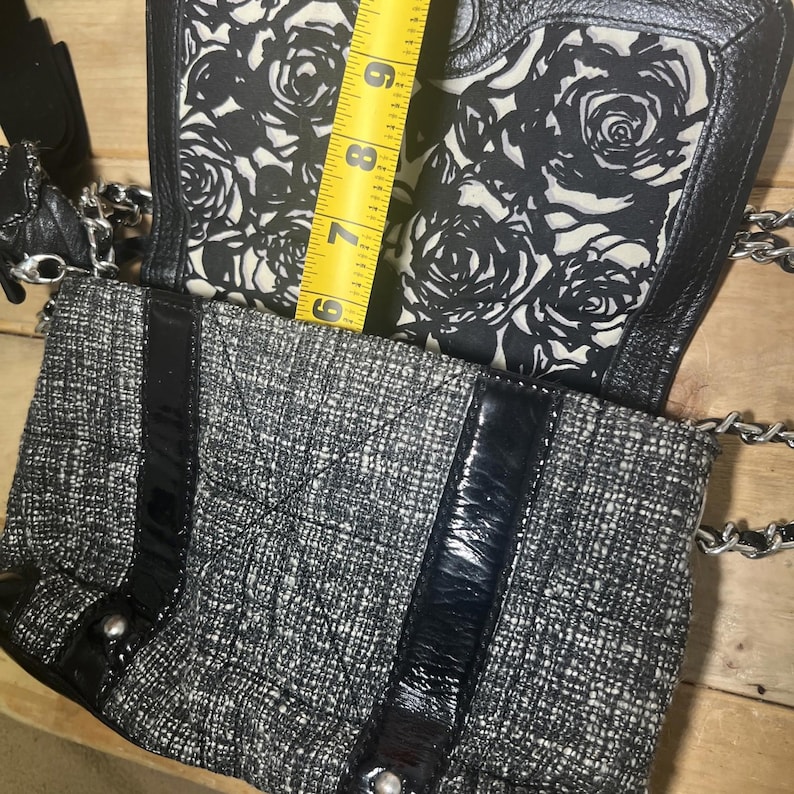 BRIGHTON Julliete Tweed Black Patent Leather Floral Bow Chain Purse E794062 image 14