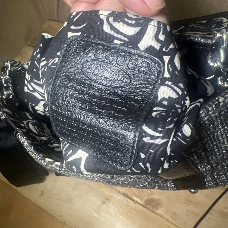 BRIGHTON Julliete Tweed Black Patent Leather Floral Bow Chain Purse E794062 image 9