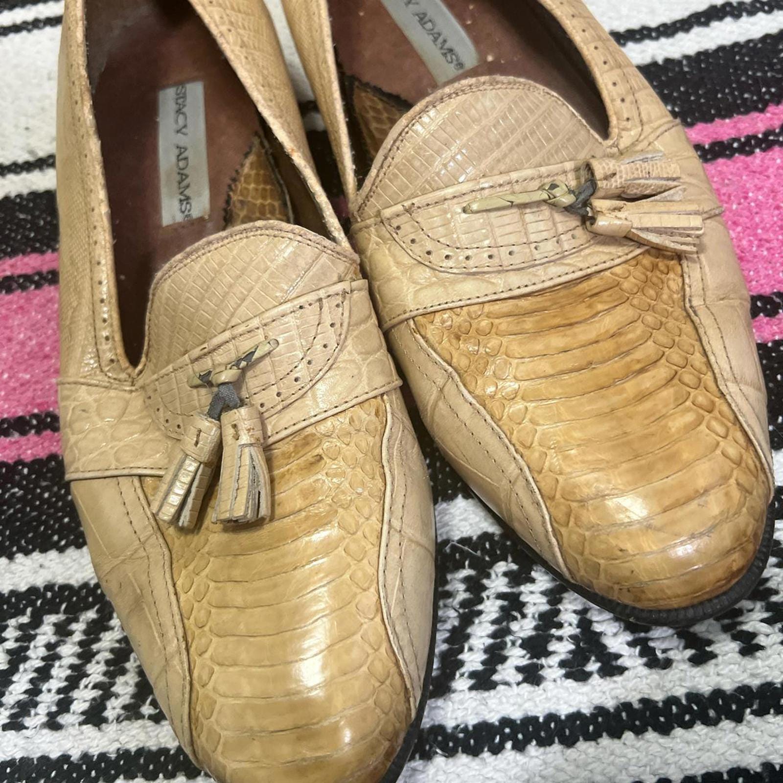 Stacy Adams Men\'s Genuine Snake‎ Leather Tassel Loafers Tan Beige 7.5 M 23989-20 Stacy Adams Genuine Snakeskin Leather Tassel Loafers Tan  main image 4