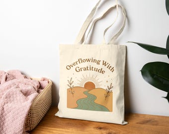 Dankbarkeit Canvas Tragetasche, christliches Mädchen Geschenk, positive Affirmation, Boho Chic, Selbstpflege Tasche, Inspiration Markttasche