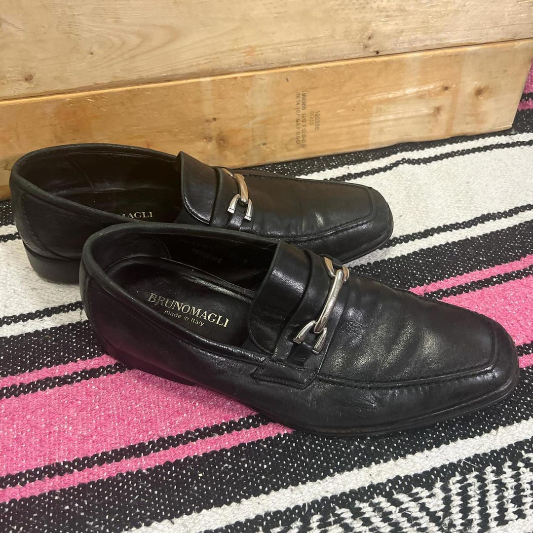 Bruno Magli Renegade Black Leather Loafers Mens Made in 