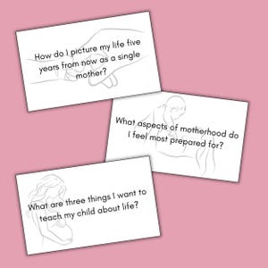 Tarjetas didácticas de autorreflexión para futuras mamás solteras: preguntas que invitan a la reflexión para jugar en solitario o para debates en grupo, juego imprimible
