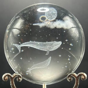 Whale Crystal Ball Display: Ocean Sea Life Sphere with Silver Stand