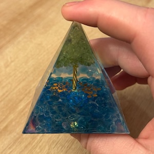 Shungite Tri-Point Orgonite Pyramid: EMF Shielding Crystal (2.5” x 2.5”)