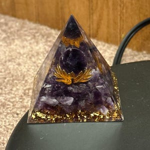 Healing Shungite Pyramid, EMF Defense Crystal Stone, Handmade Natural Energy Shield, Shungite Pyramid for Chakra Balance & EMF Blocking