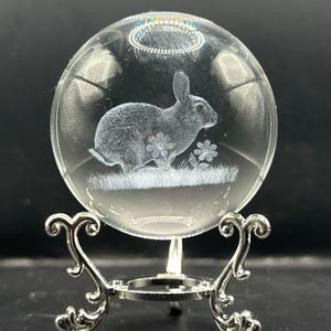 3D Laser Engraved Crystal Bunny Sphere: Kawaii Desk Decor