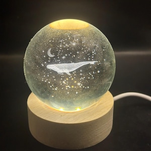 Custom Whale Ball Night Light, Engrave Fish Moon Globe Lamp, Snow Globe Memorial Gift, Room Decor, Cute Baby Gift, Easter Table Night Lamp