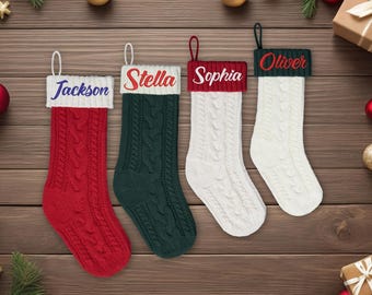Calcetines navideños de punto personalizados, calcetines bordados, calcetines navideños, calcetines familiares con nombre, regalo navideño, calcetín familiar