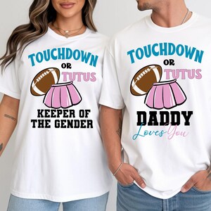Individuell gestaltetes Shirt zur Geschlechtsenthüllung mit Touchdown- oder Tutus-Motiv