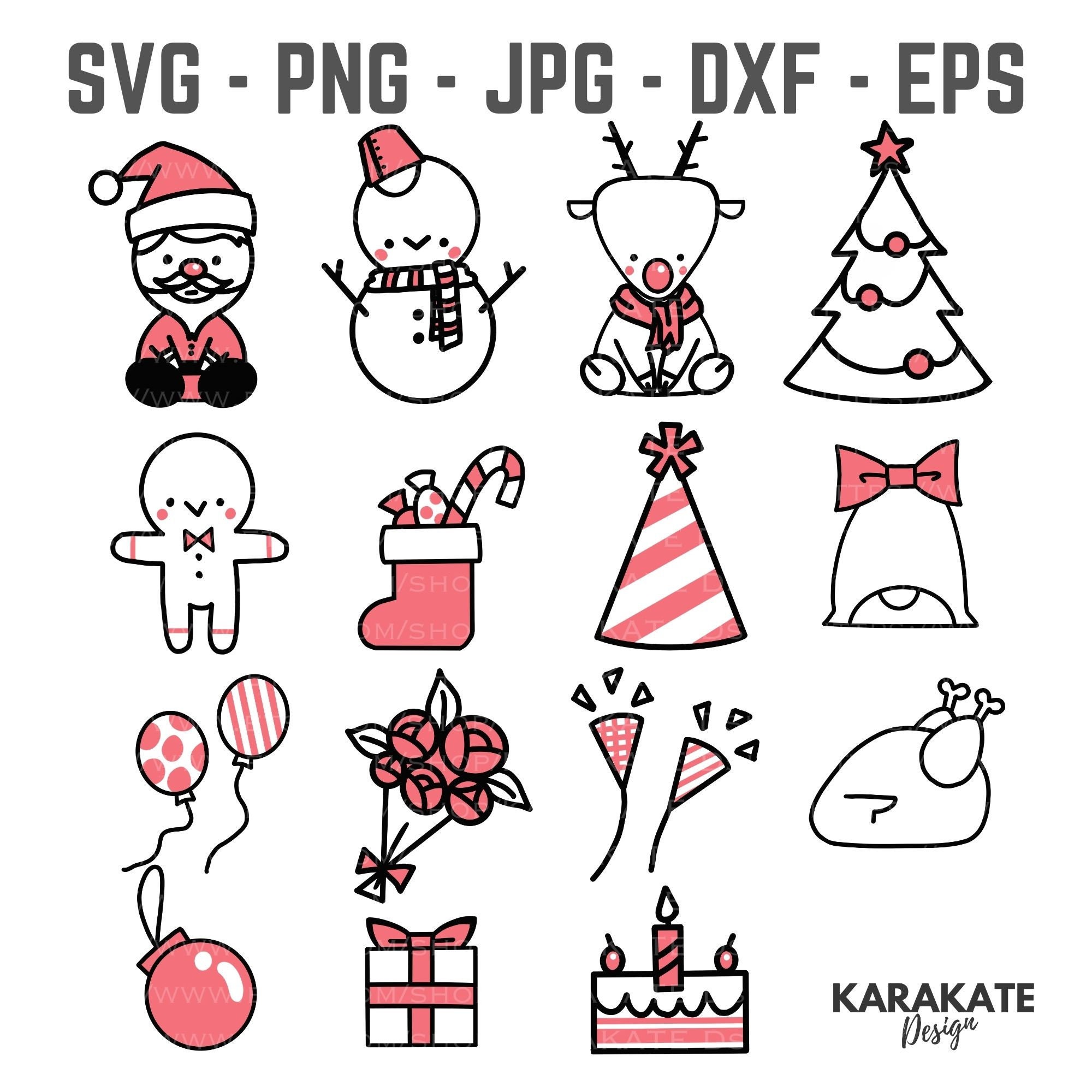 15 Cute Christmas Bundle Svg Png Dxf Eps Jpg  Etsy