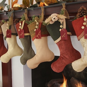 Deep Earthy Red & Green Christmas Stockings image 3