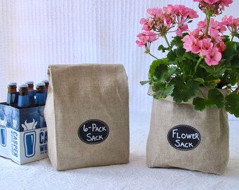 Decorating or Gifting with Re-Useable Chalkboard Labels for Charming Set of 4 BURLAP Champagne Bottle Bags