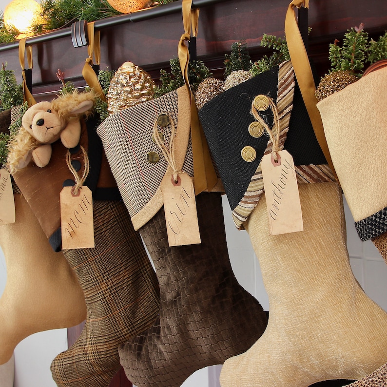 Rich and Sophisticated Brown, Gold & Black Christmas Stockings Shipping Included image 7