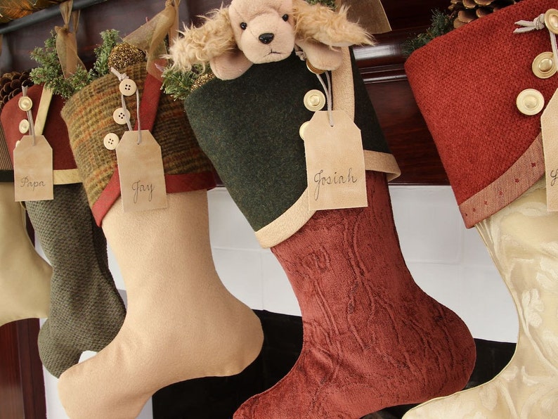 Deep Earthy Red & Green Christmas Stockings image 5