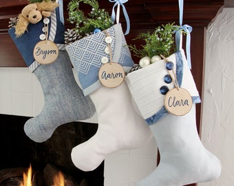 Blue & White Unique Christmas Stockings — For Blue Lovers or Chrismukkah Families -- Shipping Included!