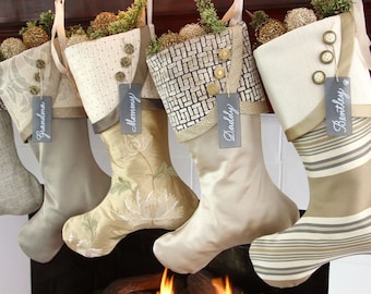 Moss Green, Silver, Gold and Taupe Christmas Stockings — Traditional, Unique, Modern Christmas Stockings -- JANUARY Shipping Included!